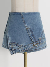 ASYMMETRIC UPSIDE DOWN HIGH WAIST CUTOFF DENIM SKORTS